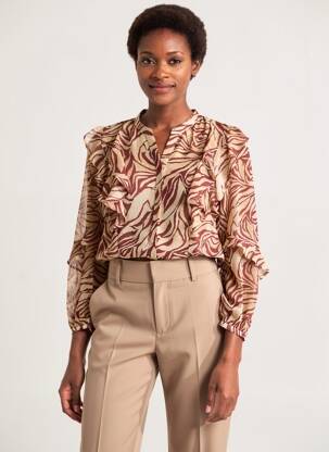 Chemisier imprimé fantaisie manches longues beige SOYACONCEPT femme