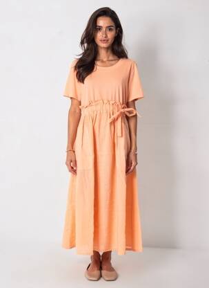 Robe longue manches courtes manches courtes orange GG LUXE femme