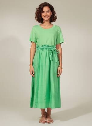 Robe longue manches courtes manches courtes vert GG LUXE femme