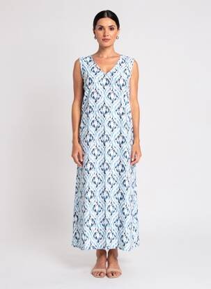 Robe longue imprimé fantaisie sans manche bleu TERRE ROUGE femme