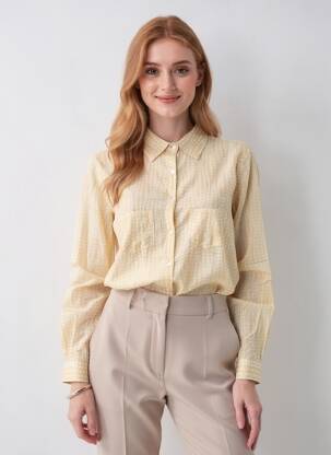Chemisier imprimé fantaisie manches longues jaune TERRE ROUGE femme