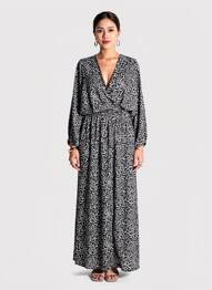 Robe longue imprimé fantaisie manches longues noir TERRE ROUGE femme