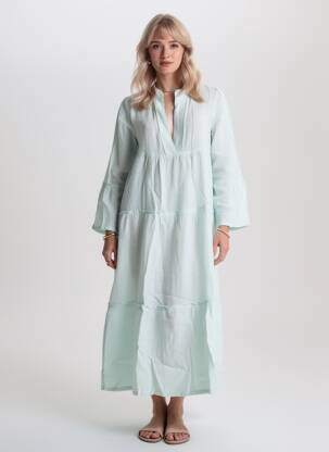 Robe longue tissage crêpe manches 3/4 vert COUTURIST femme