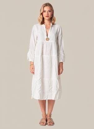 Robe mi-longue manches 3/4 manches 3/4 blanc COUTURIST femme