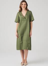 Robe mi-longue tissage crêpe manches courtes vert COUTURIST femme