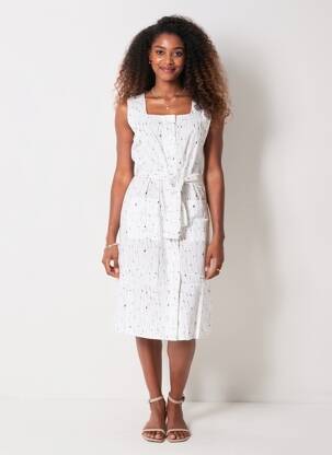 Robe mi-longue imprimé fantaisie sans manche blanc COUTURIST femme