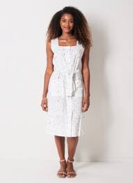 Robe mi-longue imprimé fantaisie sans manche blanc COUTURIST femme