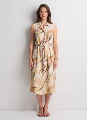 Robe mi-longue imprimé fantaisie sans manche beige COUTURIST femme