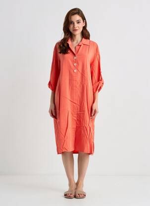 Robe mi-longue manches 3/4 manches 3/4 orange COUTURIST femme