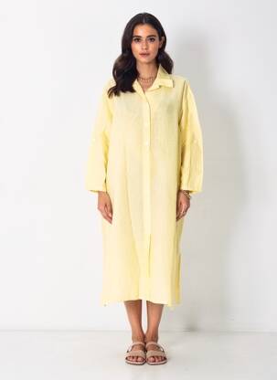 Robe mi-longue manches 3/4 manches 3/4 jaune COUTURIST femme