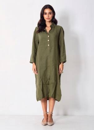 Robe mi-longue manches 3/4 manches 3/4 vert COUTURE-CLUB femme