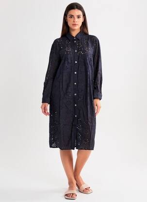 Robe mi-longue manches longues manches longues bleu COUTURIST femme