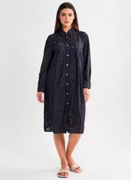 Robe mi-longue manches longues manches longues bleu COUTURIST femme