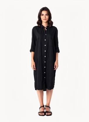 Robe mi-longue manches longues manches longues noir COUTURIST femme