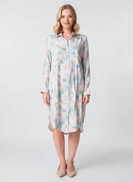 Robe mi-longue imprimé fantaisie manches longues bleu COUTURIST femme