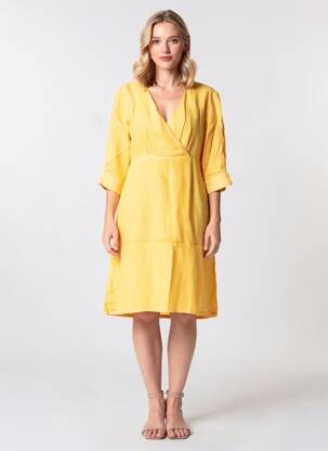 Robe mi-longue manches courtes manches courtes jaune COUTURIST femme