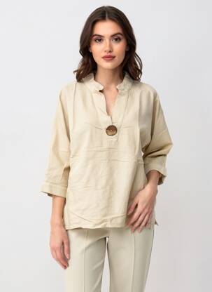 Tunique manches longues tissage crêpe beige COUTURIST femme