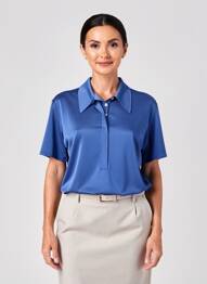 Polo coupe cintrée manches courtes bleu MONTAGUT femme