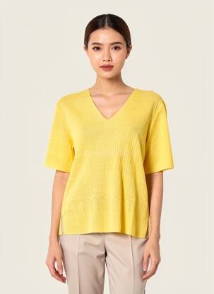 T-shirt coupe droite manches courtes jaune JANINE PAUPORTÉ femme