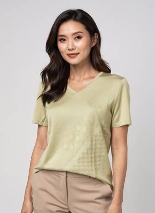Pull coupe cintrée manches courtes vert PAUPORTÉ femme