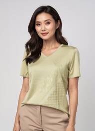 Pull coupe cintrée manches courtes vert PAUPORTÉ femme