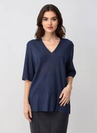 Pull coupe cintrée manches courtes bleu JANINE PAUPORTÉ femme