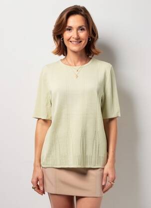 Pull coupe cintrée manches courtes vert RODAM femme