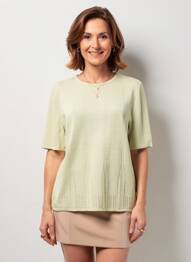 Pull coupe cintrée manches courtes vert RODAM femme