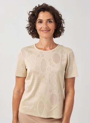 Pull coupe cintrée manches courtes beige RODAM femme