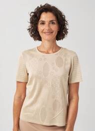 Pull coupe cintrée manches courtes beige RODAM femme