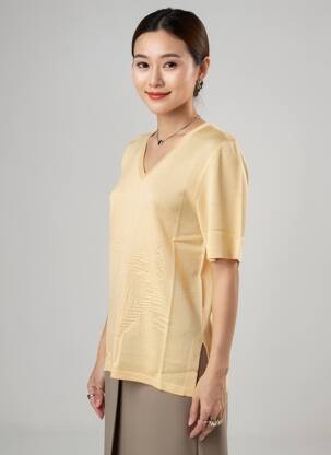 Pull coupe cintrée manches courtes orange JANINE PAUPORTÉ femme