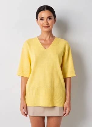 Pull coupe cintrée manches courtes jaune JANINE PAUPORTÉ femme