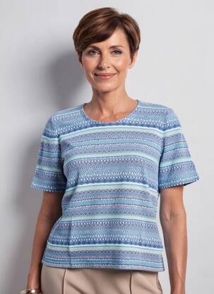 Pull coupe cintrée manches courtes bleu PAUPORTÉ femme