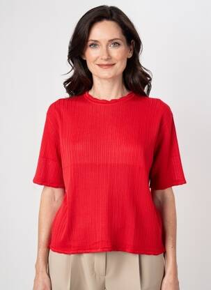 Pull coupe cintrée manches courtes rouge EDWIGE femme
