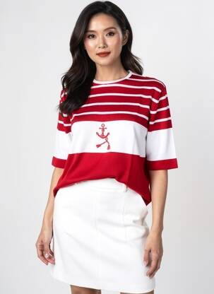Pull coupe cintrée manches 3/4 rouge EDWIGE femme