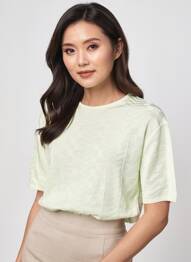 Pull coupe cintrée manches courtes vert EDWIGE femme
