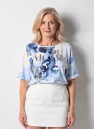 T-shirt manches mi-longues manches courtes bleu FRANK WALDER femme
