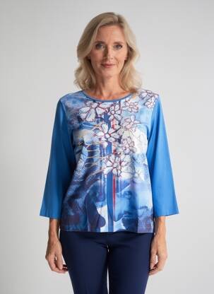 T-shirt manches 3/4 manches 3/4 bleu RABE femme