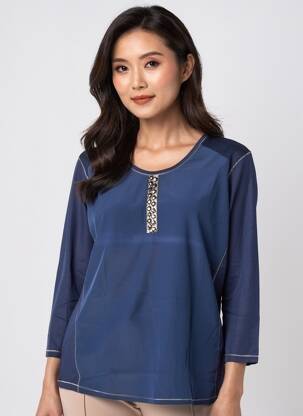Top stretch manches 3/4 bleu THOMAS RABE femme