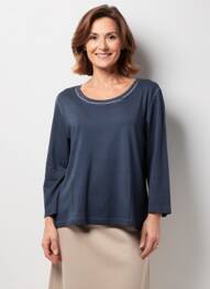 T-shirt sérigraphie avec strass manches 3/4 bleu fonce RABE femme