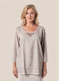 Top col rond manches 3/4 marron THOMAS RABE femme