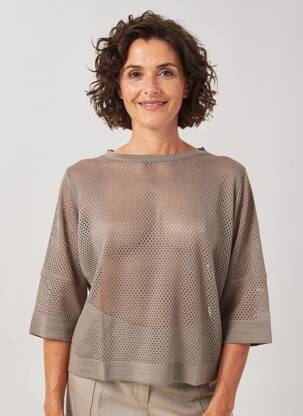Pull maille ajourée manches 3/4 marron THOMAS RABE femme