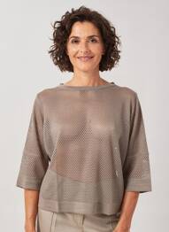 Pull maille ajourée manches 3/4 marron THOMAS RABE femme
