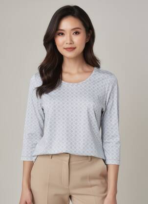 T-shirt imprimé fantaisie manches 3/4 bleu THOMAS RABE femme