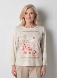 T-shirt sérigraphie manches 3/4 beige THOMAS RABE femme