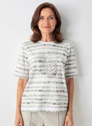 T-shirt sérigraphie avec strass manches courtes gris RABE femme