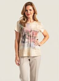 T-shirt stretch manches courtes beige THOMAS RABE femme