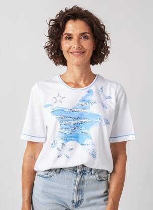 T-shirt sérigraphie avec strass manches courtes bleu RABE femme