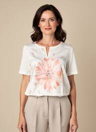 T-shirt sérigraphie avec strass manches courtes beige THOMAS RABE femme