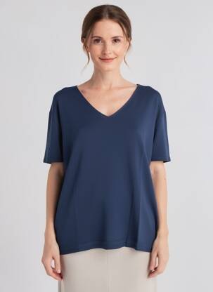 Pull coupe droite manches courtes bleu ESCORPION femme